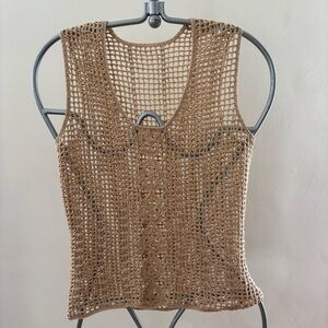 True vtg handmade Tan Crochet Tank Top 1970s